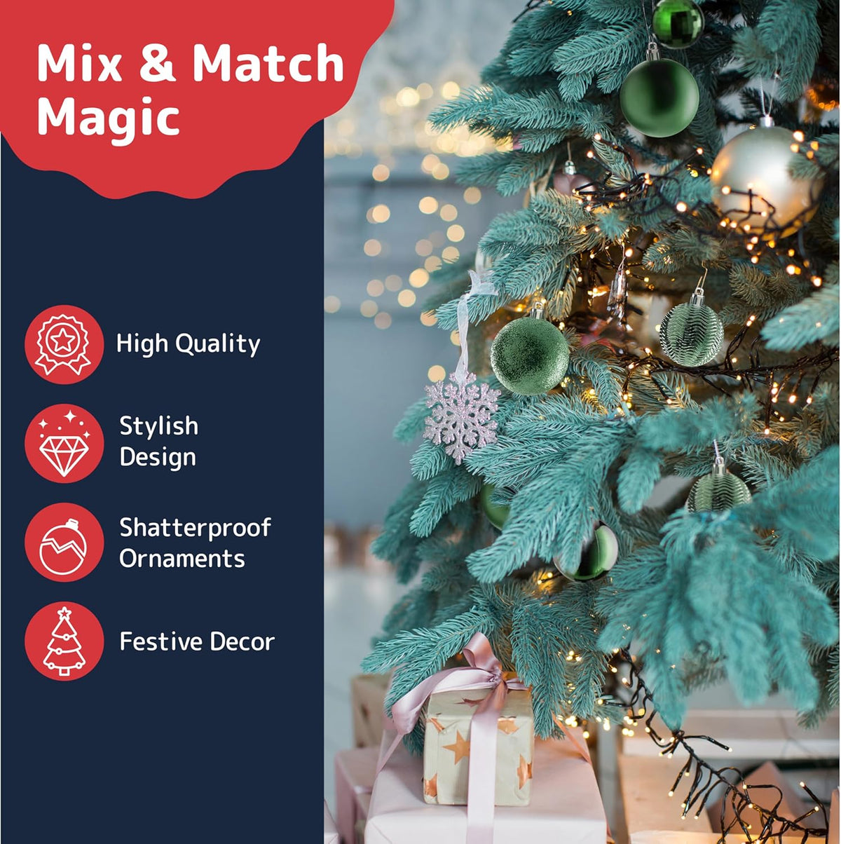Prextex Christmas Tree Ornaments - Emerald Green Christmas Ball Ornaments Set for Christmas