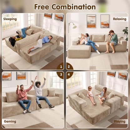 ovios 104" Cloud Sectional Couch with L-Shape Chaise,Modern Modular Sofa with Deep Seat