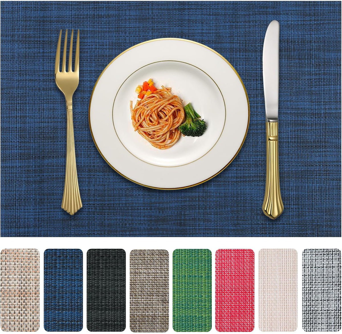 Vinyl Placemats Set of 4, PVC Woven Washable Non-Slip Table Mats, Heat Resistant Wrinkle Free Place