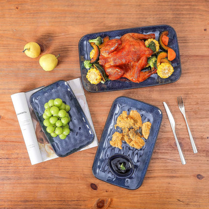 vicrays Ceramic Rectangle Serving Platters - 14" 12" 10" Porcelain Serving Trays Plates for Party