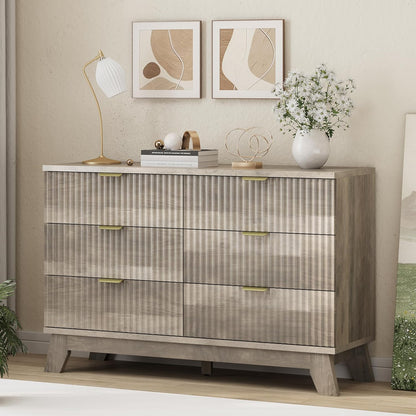 Fluted Dresser for Bedroom with 6 Drawers, 48" Wide Modern Chest of Drawers with Metal Handle