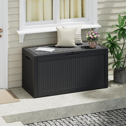 NUNU LAB 102 Gallon Large Waterproof Resin Deck Box, Lockable Outdoor Storage Box with Gas Lift
