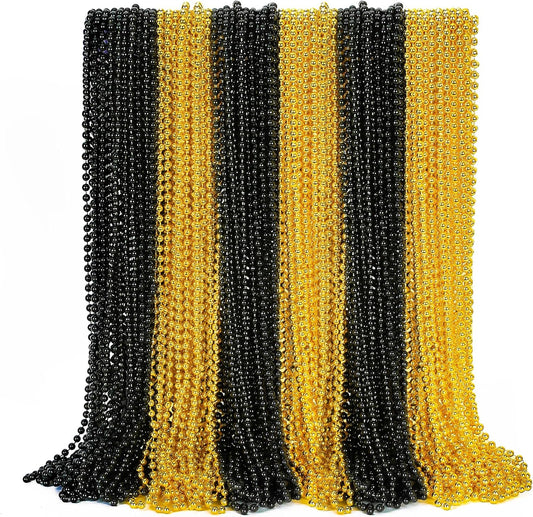 50PCS New Years Eve Bead Party Supplies, Black Gold Bead Necklace, 33" New Years Eve Beaded