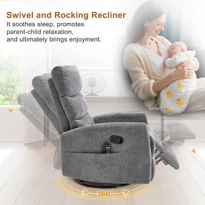 Manual Swivel Rocker Recliner Chair for Adults, Overstuffed Reclining Glider Chair for Nursing with