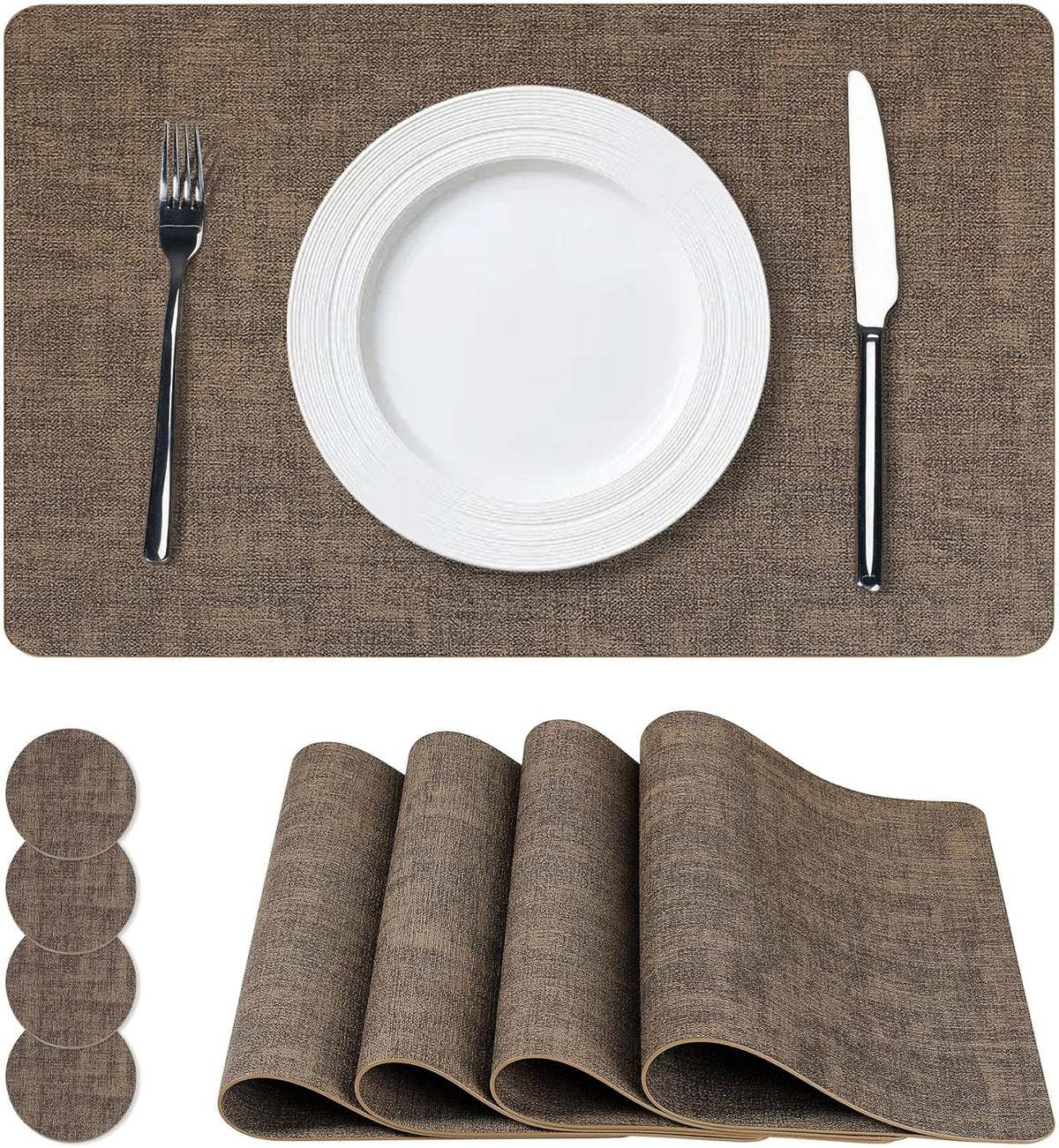 Vinyl Placemats Set of 4, Faux Leather Waterproof and Heat Resistant Place Mats, Washable Anti-Slip