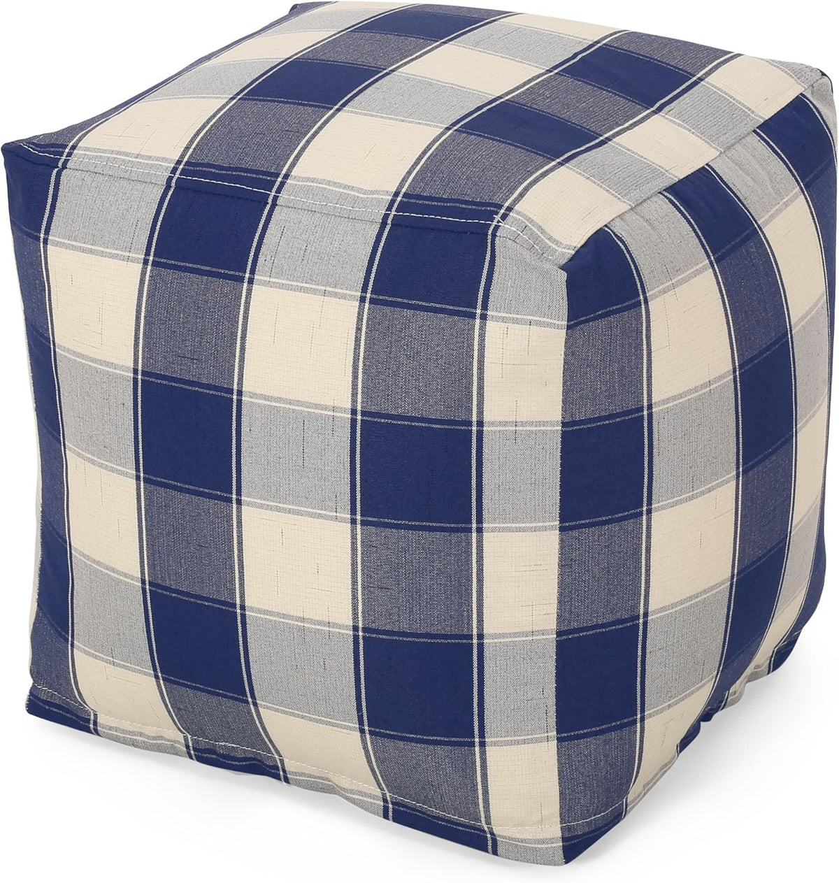 GDFStudio Modern Fabric Checkered Cube Pouf Ottoman Foot Stool - Bean Bag Floor Chair - Foot Rest