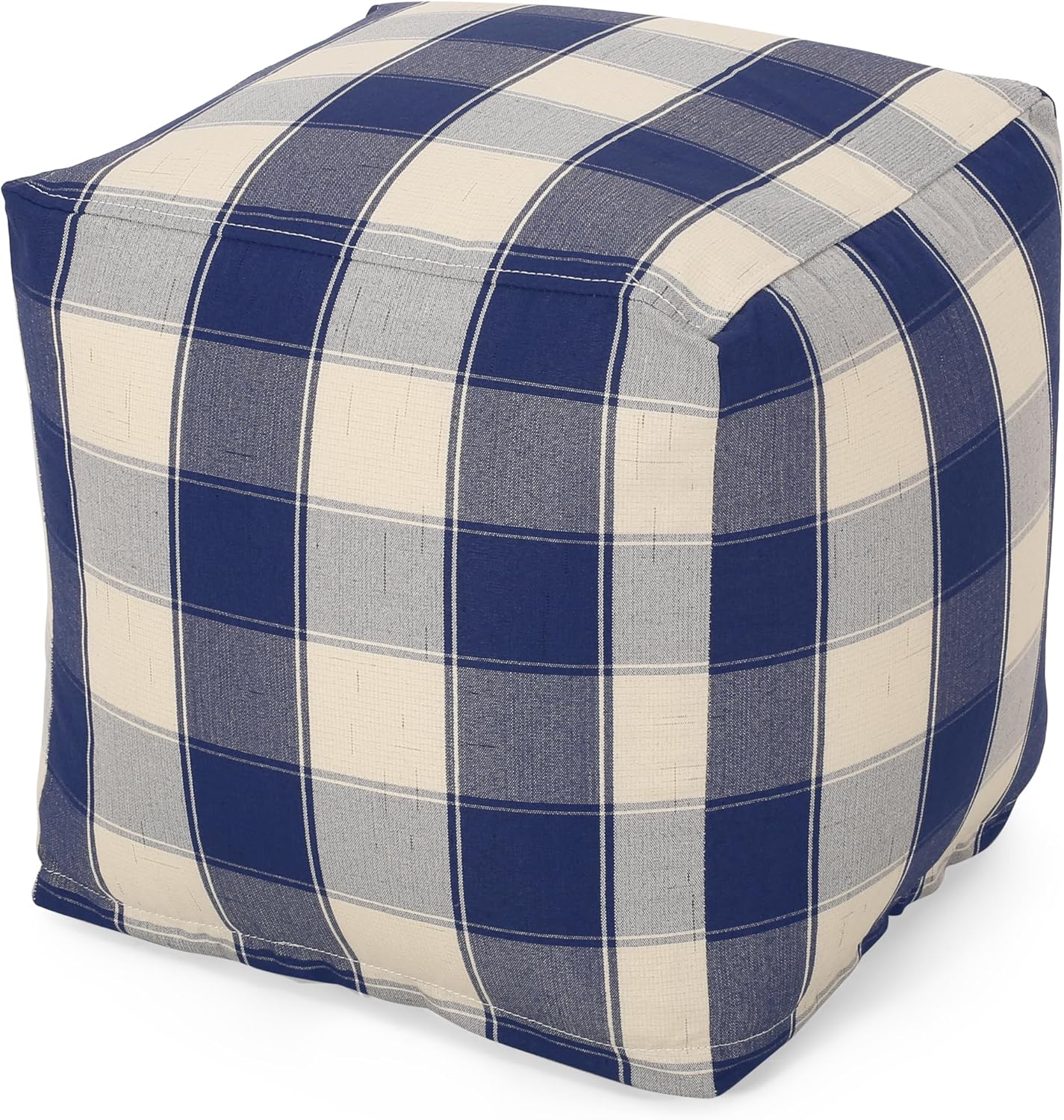 GDFStudio Modern Fabric Checkered Cube Pouf Ottoman Foot Stool - Bean Bag Floor Chair - Foot Rest