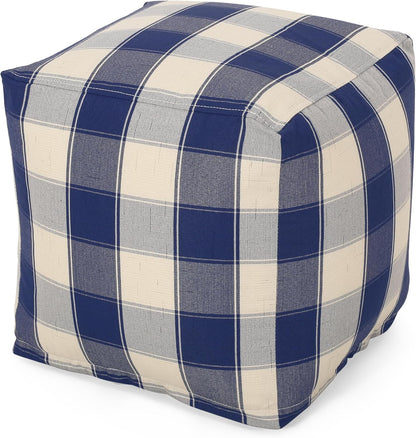 GDFStudio Modern Fabric Checkered Cube Pouf Ottoman Foot Stool - Bean Bag Floor Chair - Foot Rest