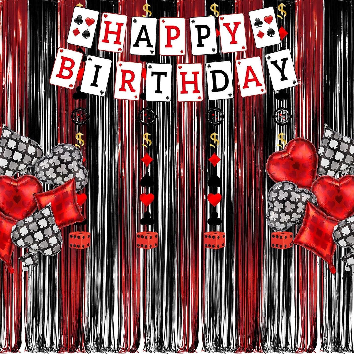 Black Red Party Streamers Backdrop - GREATRIL Foil Fringe Tinsel for Stranger/Friday