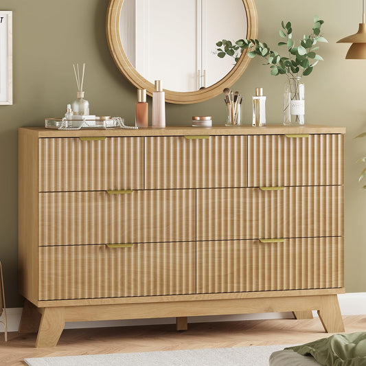 Fluted Dresser for Bedroom with 7 Drawers, 48" Wide Modern Chest of Drawers with Metal Handle, Wood
