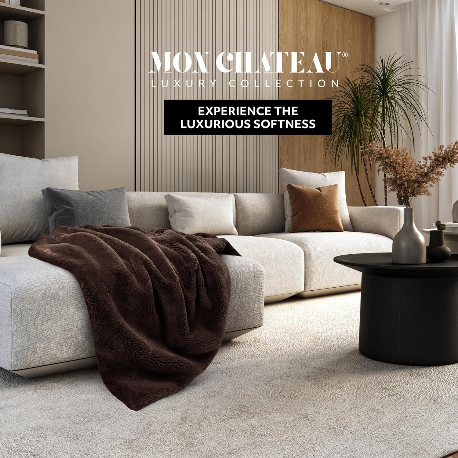 Mon Chateau Luxury Ultimate Plush Faux Fur Throw with 6cm Foldover for Couch, Sofa, or Bed - Plush