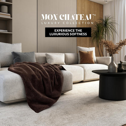 Mon Chateau Luxury Ultimate Plush Faux Fur Throw with 6cm Foldover for Couch, Sofa, or Bed - Plush