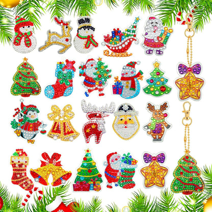 Chuangdi 20 Pieces Christmas Diamond Painting Ornaments Christmas Tree Diamond Art Kits 5d Double