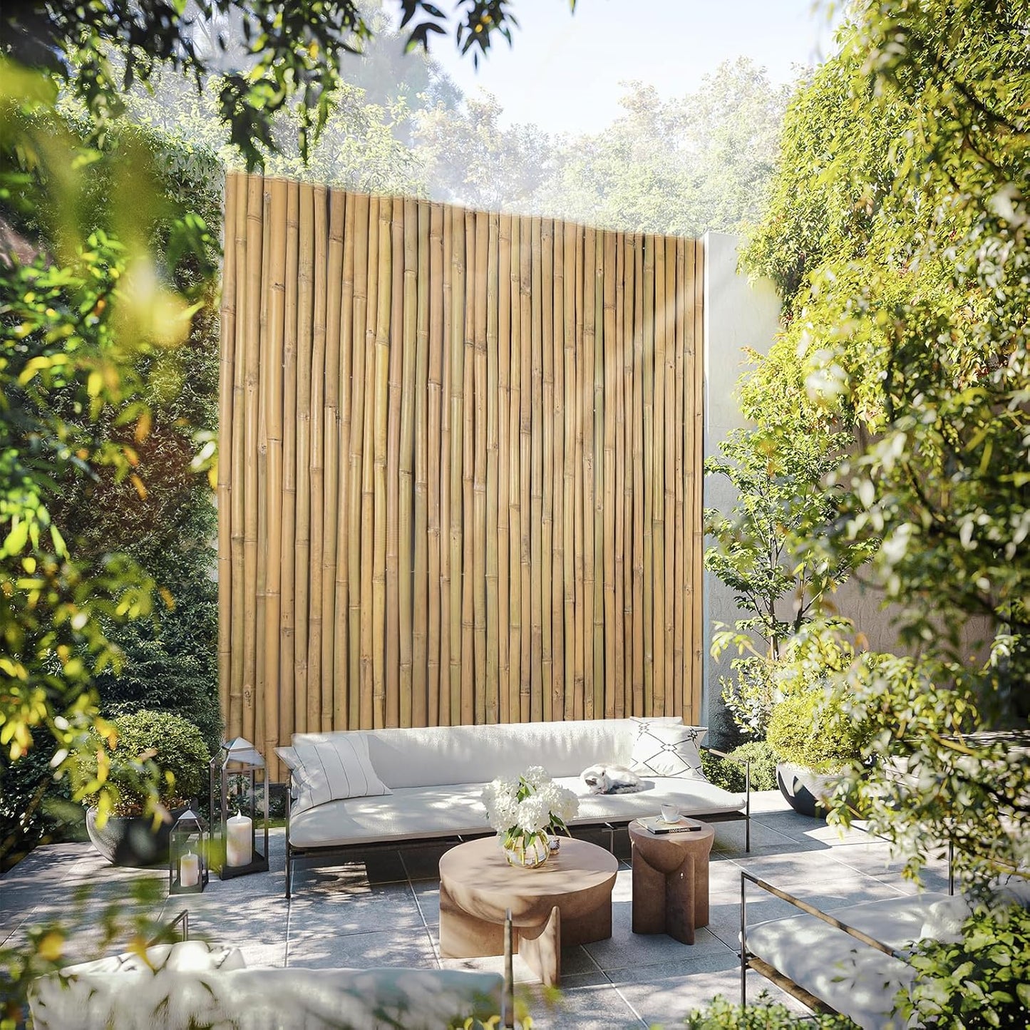 Natural Bamboo Fence 4ft H x 8ft L x 0.7In D, Eco-Friendly Privacy Fence for Outdoor Wall, Garden
