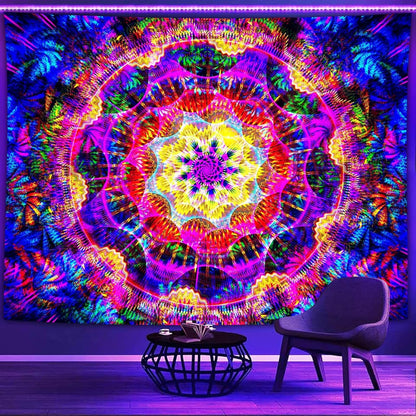 PSYHILAR Blacklight Mandala Tapestry for Bedroom, Psychedelic Black Light Posters for Adults and