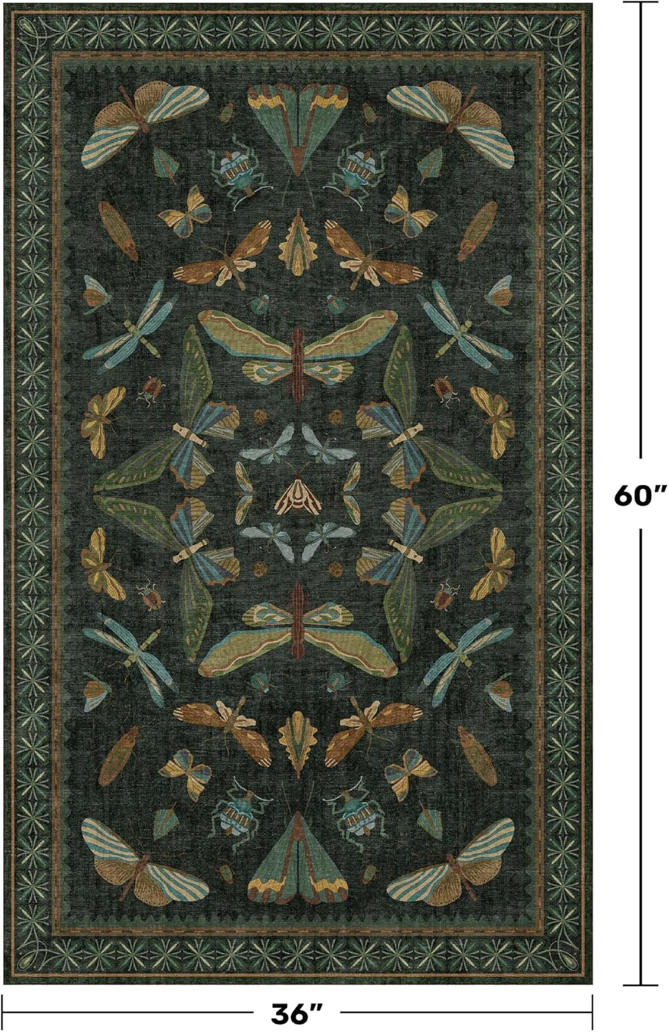 Green and Black Entryway Rug - 3x5 Throw Rug for Large Kitchen, Entry Way, Mudroom, Dark Unique