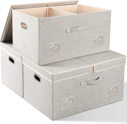 75 Quarts Extra Large Decorative Storage Bins with Lids, 3 Packs Beige Collapsible Storage Bins