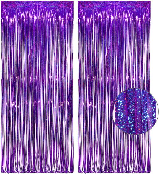 Purple Tinsel Curtain Party Backdrop - GREATRIL Foil Fringe Curtain Party Photo Booth Streamers for
