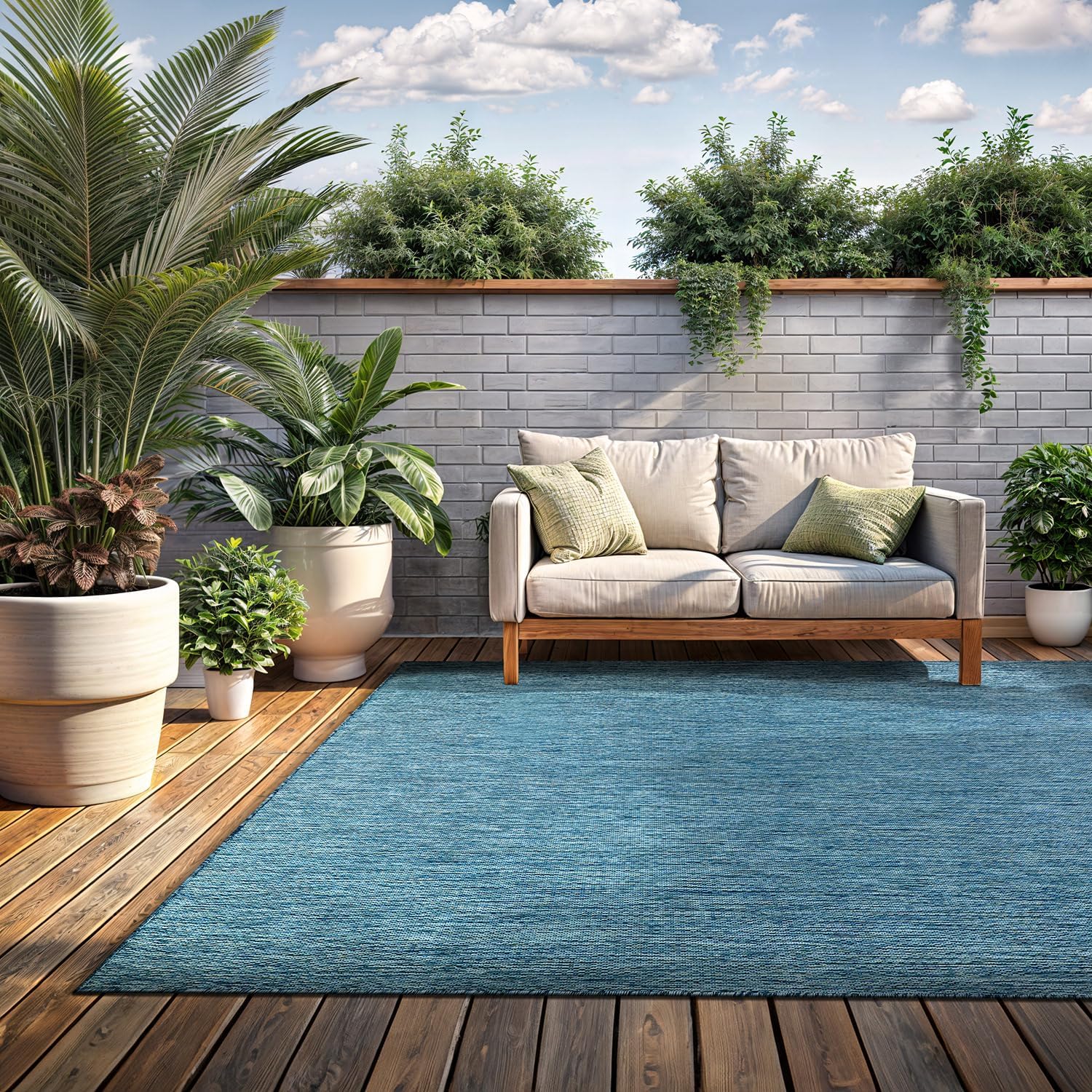 Washable Indoor Outdoor Rug 9x12 Weather Resistant Area Rugs Modern Solid for Porch Deck Balcony