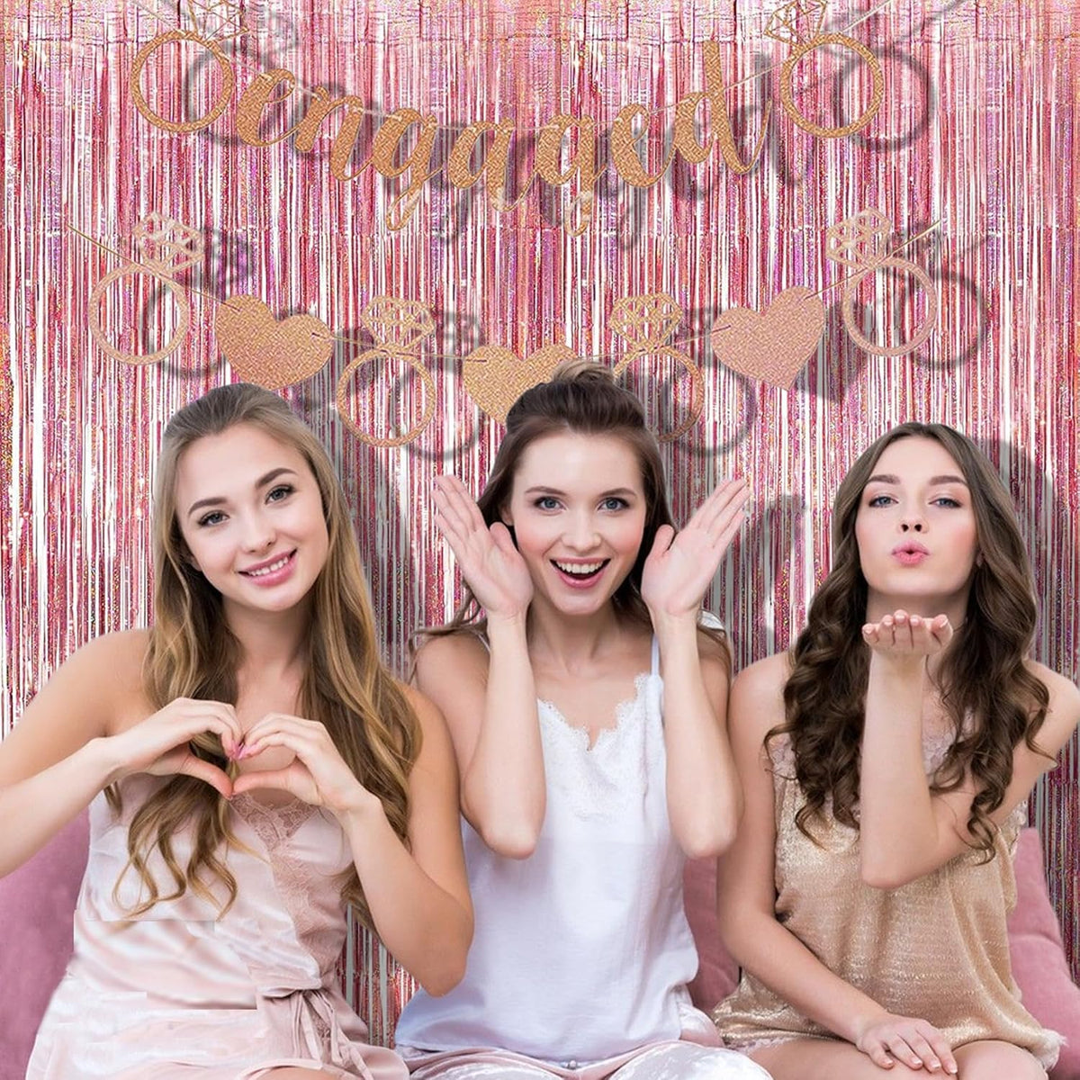 BRAVESHINE Rose-Gold Tinsel Foil Fringe Curtains - 2Pcs 3.2x8.2ft Metallic Holiday Photo Booth