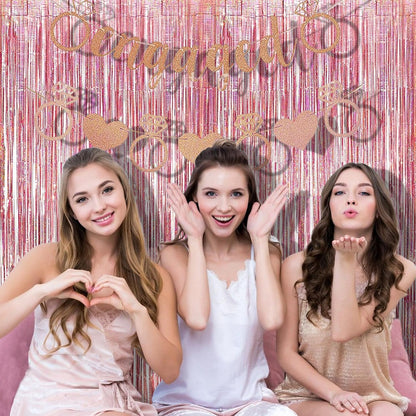 BRAVESHINE Rose-Gold Tinsel Foil Fringe Curtains - 2Pcs 3.2x8.2ft Metallic Holiday Photo Booth