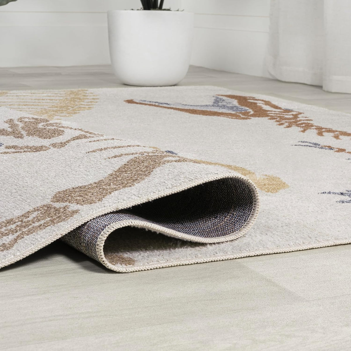 JONATHAN Y Machine-Washable Cream/Multi Indoor Area Rug, 8x10, Kingdarr T-Rex Modern, Casual, Kids