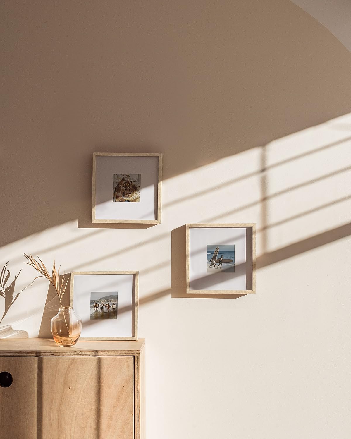 HAUS AND HUES Solid Oak Wood 8”x8” Picture Frames Matted to 4”x4” Set of 3-8x8 Standard Square