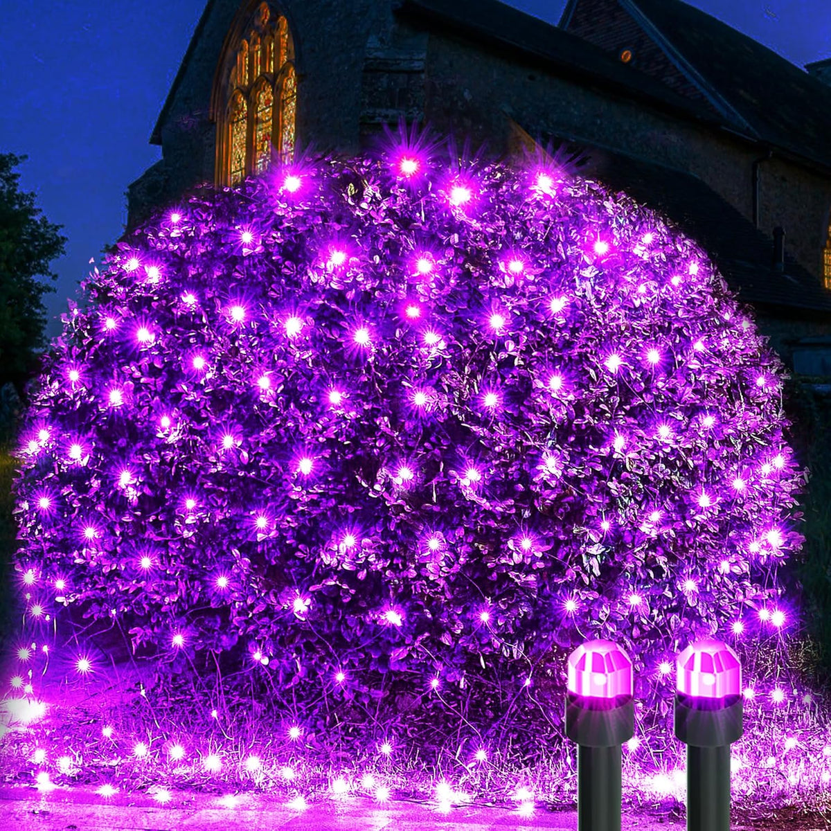 WBao Halloween Lights Outdoor 200LED F8 Big Bulbs, 8.4ft x 5.2ft Halloween Net Lights with 8 Modes