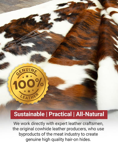 Tricolor Cowhide Rug Classic Brown, Black and White Color Mix, Natural Leather Hide, Area Rug (5x7