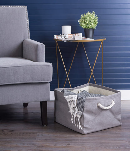 DII Durable Woven Striped Storage Bin Collapsible with Soft Rope Handles Reinforced with Metal