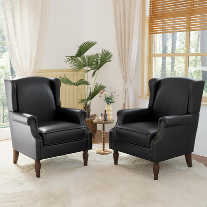 Accent Chairs, Faux Leather High Back Armchair Set of 2 or Living Room, Comfy Upholstered Single