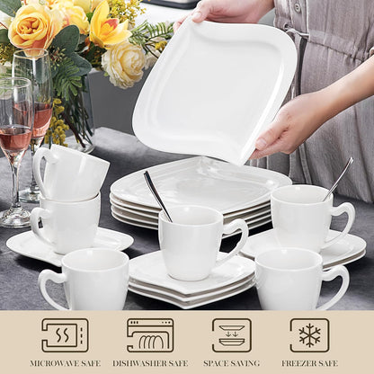 MALACASA Dinnerware Sets, 30 Piece Ivory White Plates and Bowls Sets for 6, Porcelain Dishes Set