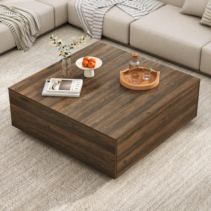 43” Square Coffee Table with Storage, Modern Large Square Center Table with 2 Drawers, Wood Coffee