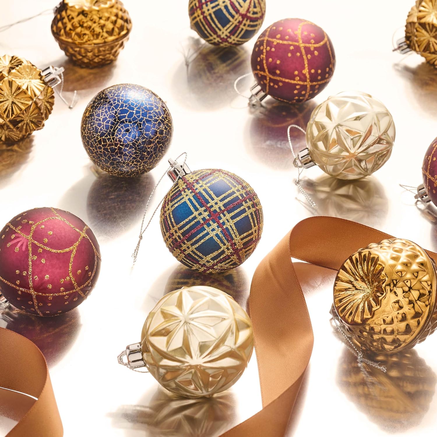 Valery Madelyn Ornaments for Christmas Trees, 16ct 2.36 Inches Bronze Copper Gold and Purple