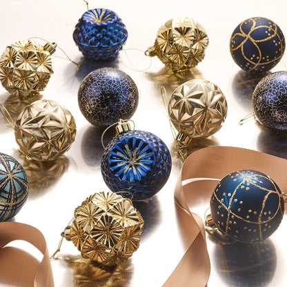 Valery Madelyn Ornaments for Christmas Trees, 16ct 2.36 Inches Blue and Gold Shatterproof Christmas
