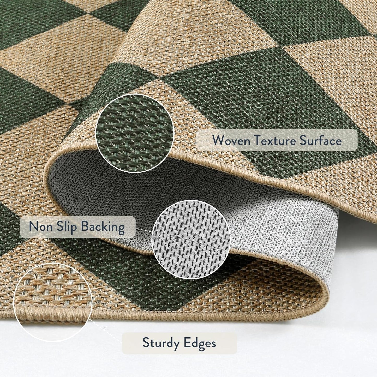 Lahome Checkered Kitchen Runner, 2x8 Easy Jute Runner Rug for Hallway Entryway, Farmhouse Indoor