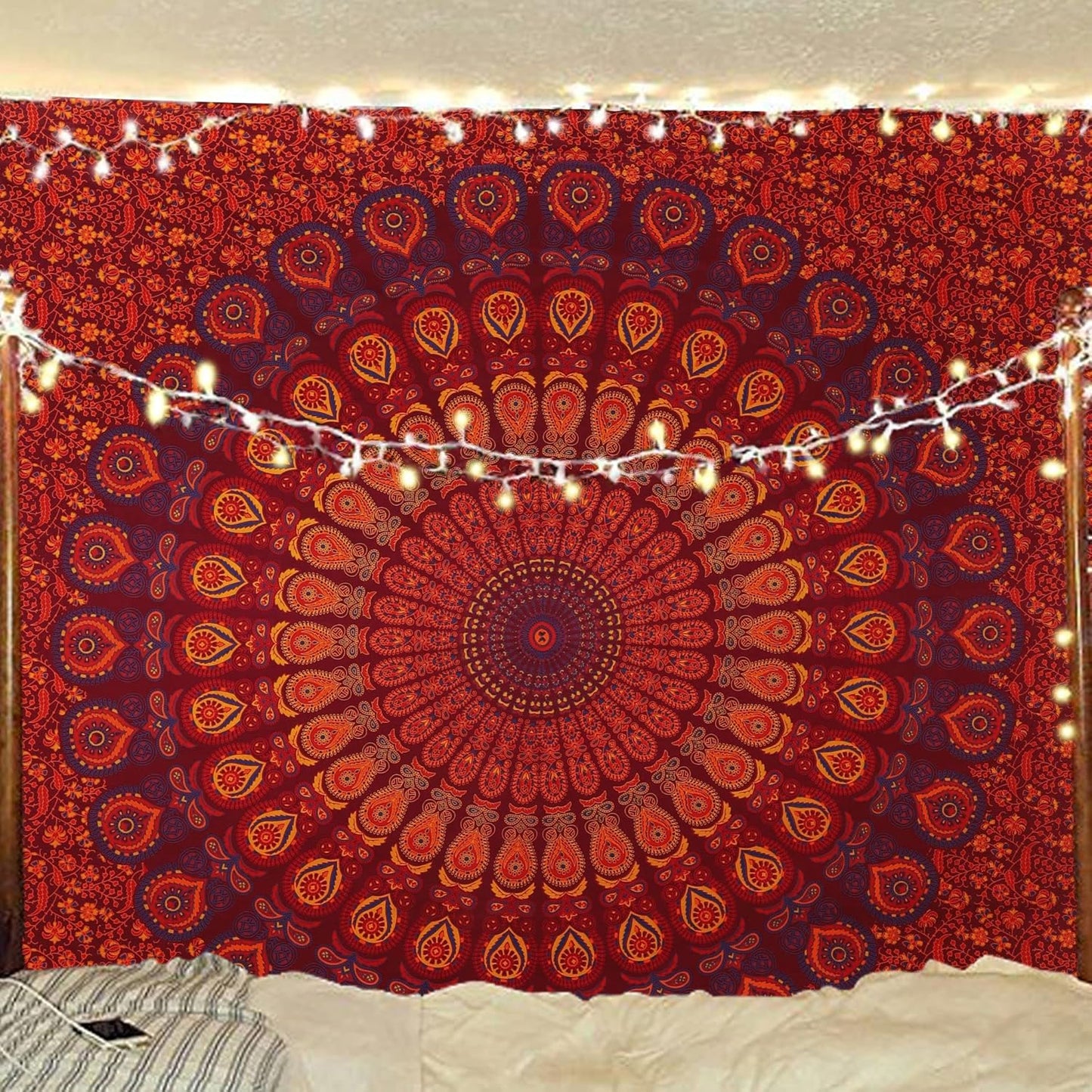 Bless International Handmade Indian hippie Bohemian Psychedelic Peacock Mandala Wall hanging