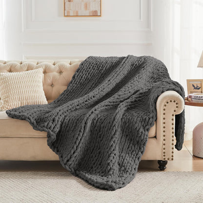 Carriediosa Chunky Knit Throw Blanket 60" X 80" Twin, 100% Hand Made Large Chenille Loop Yarn Soft