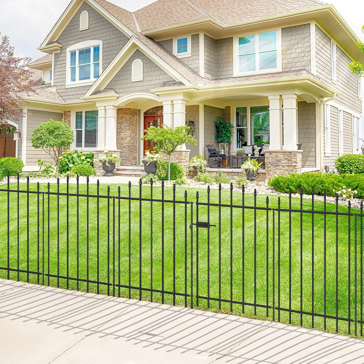 Metal Garden Fence with Gate 36 in H x 12 ft L, 1 Gate + 5 Panels Border Dog Fence Panels Animal