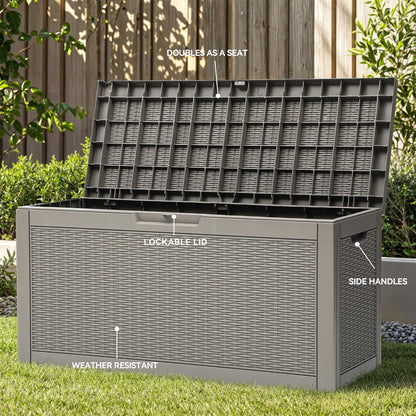 YITAHOME 60 Gallon Resin Deck Box, Weather Resistant Outdoor Rattan Storage Box, Lockable Indoor