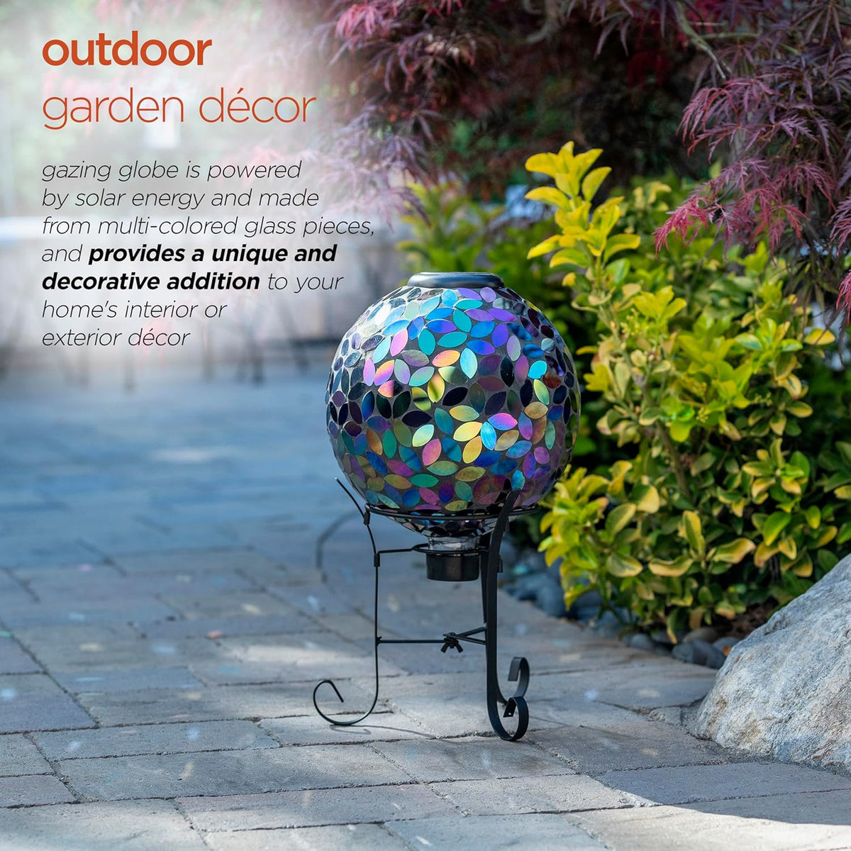 Alpine Corporation GRS122A-SLR Indoor/Outdoor Glass Solar Powered Mosaic Gazing Globe Yard