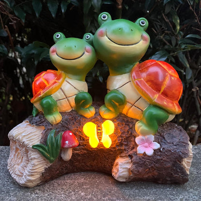 Malister Garden Turtle Figurines Outdoor Decor - Outdoor Statues with Solar LEDs for Patio Decor