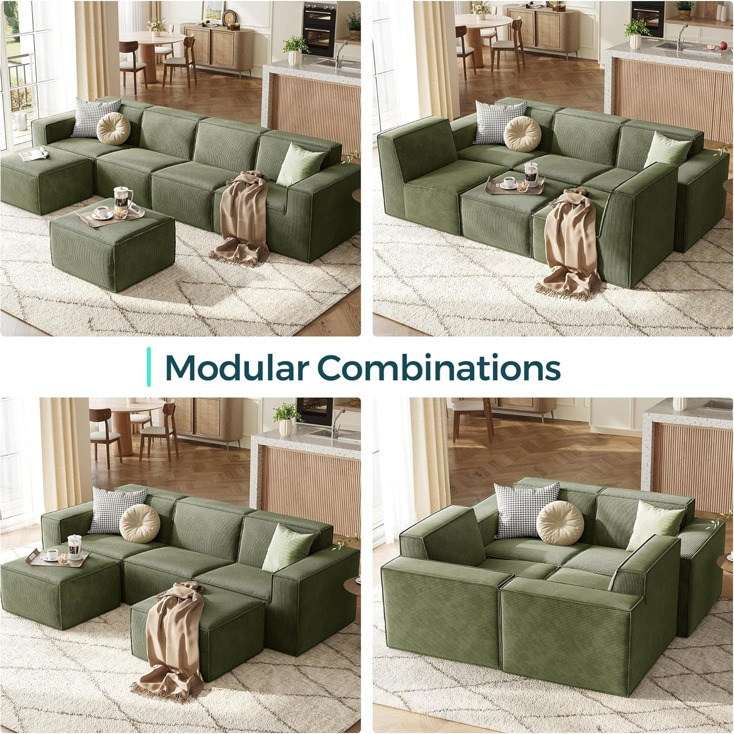 LINSY HOME Modular Sectional Sofa, 105" Boneless Couch U Shaped 3-Seat Sofa with 2 Ottomans