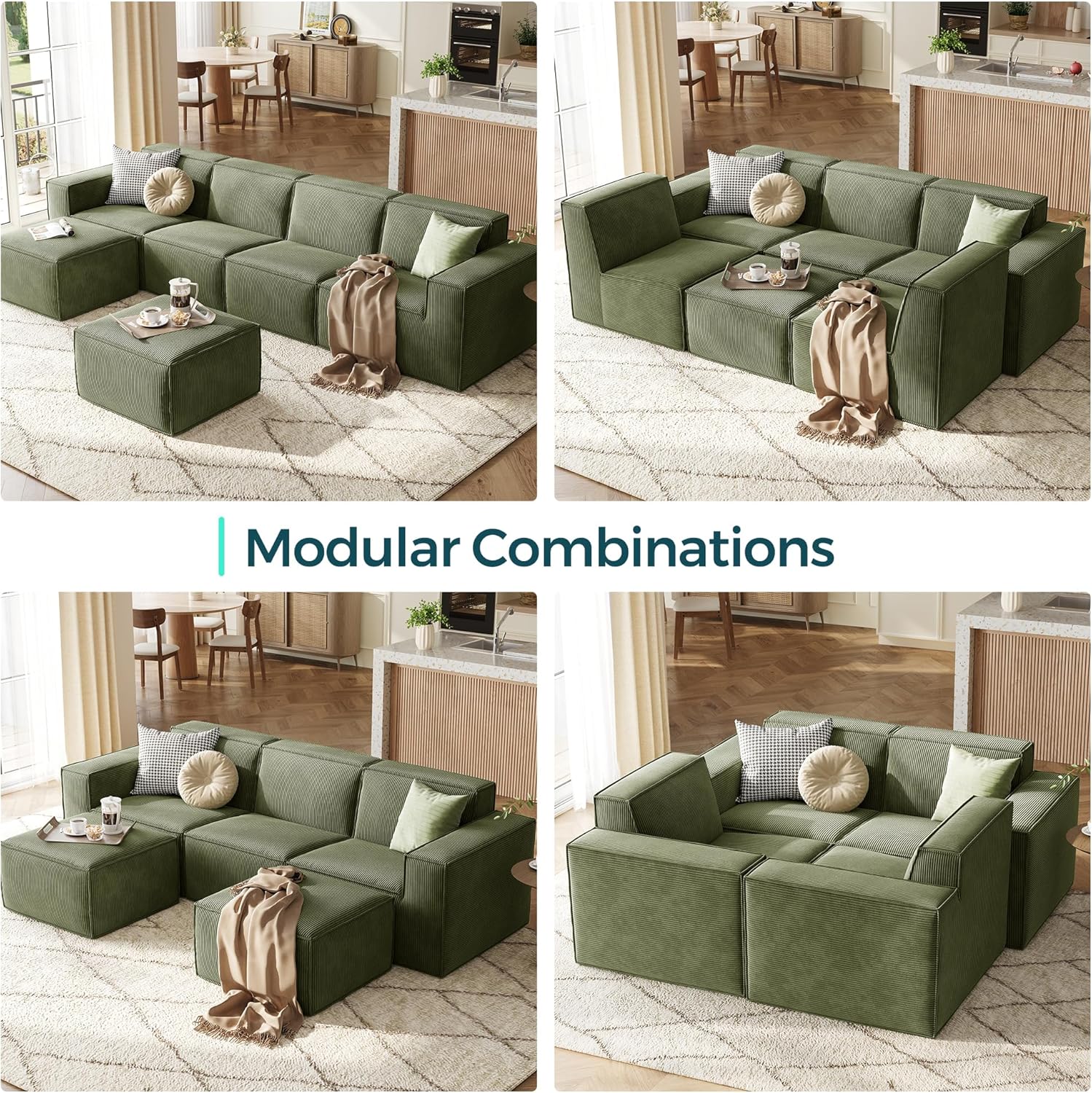 LINSY HOME Modular Sectional Sofa, 105" Boneless Couch U Shaped 3-Seat Sofa with 2 Ottomans