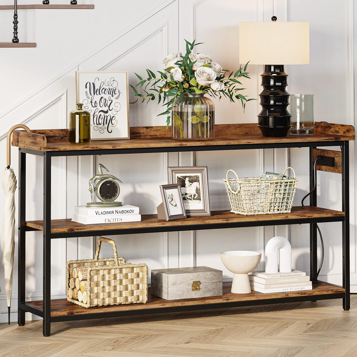 IRONCK Console Table, Sofa Table with Power Outlet, Farmhouse Hallway Table for Entryway, Living