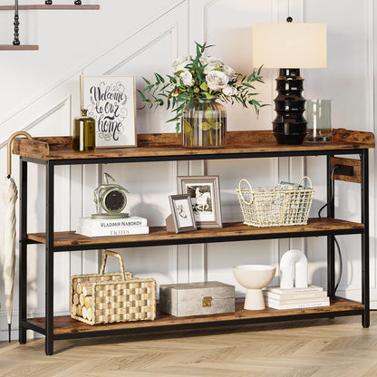 IRONCK Console Table, Sofa Table with Power Outlet, Farmhouse Hallway Table for Entryway, Living