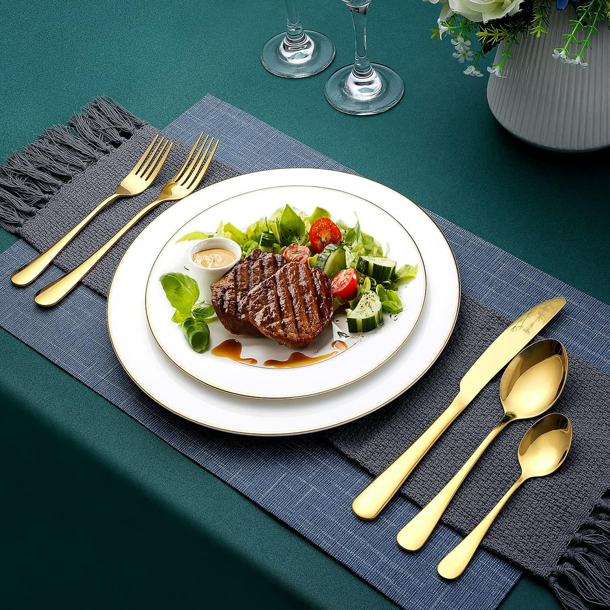 Gold Silverware Set, OGORI 40-Piece Food Grade Stainless Steel Gold Flatware Set, Kitchen Utensil