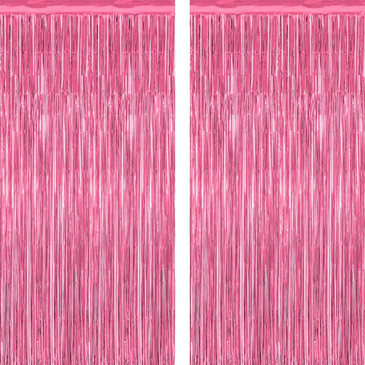 2 Pack Pink Party Decorations, 3.28 FT x 7.05 FT Pink Backdrop, Metallic Tinsel Backdrop Fringe