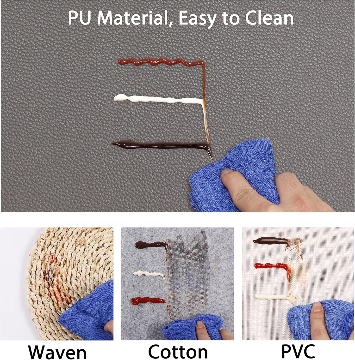 Set of 8 Faux Leather Placemats, PU Mats - Waterproof, Stain & Heat Resistant, Non-Slip, Easy to