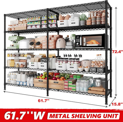 REIBII 5-Tier Heavy Duty Metal Wire Shelves, Industrial Style, 61.7"W x 72.4"H x 15.8"D, 1500 LBS
